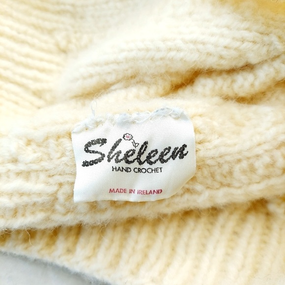 Vintage Sheleen Hand Crochet Wool Hat Made in Ireland Hat Winter White Cap - Picture 8 of 12